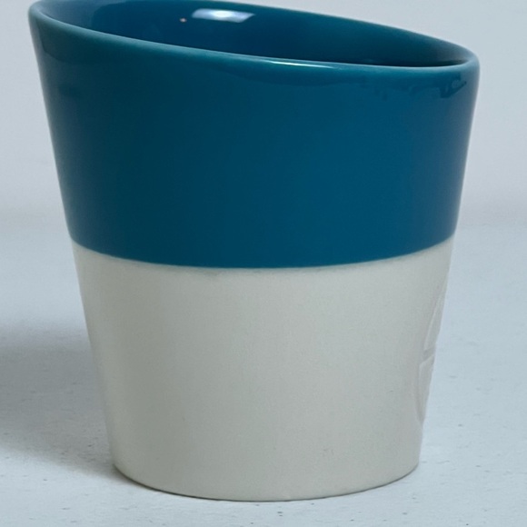 Starbucks Tazo 2012 Tea Cup No Handle Mug Blue & White Slanted Bone China Tea - Picture 5 of 9